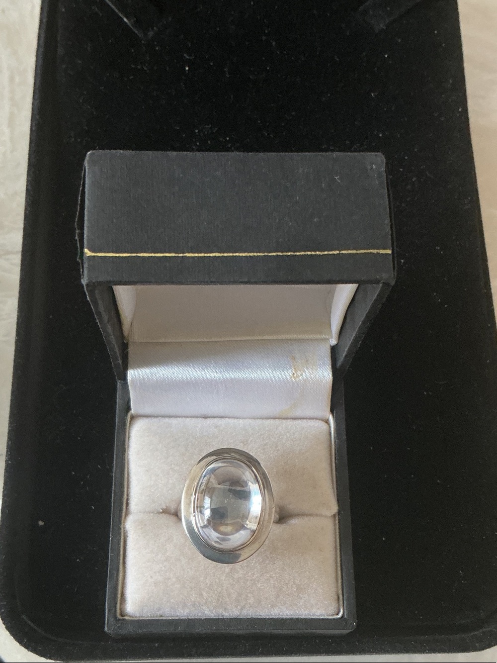 Sterling Silver Oval Cabochon Cocktail Ring — Clear Stone